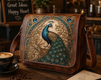 Peacock Leather Messenger Bag with Free Matching Journal, Handmade Brown Crossbody Satchel, Vintage Laptop Shoulder Bag, Gift for Women