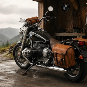 Set of 3  Motorcycle Saddle Bags Set, Handmade Brown Biker Panniers With Tool Bag, Vintage Motorbike Luggage gifts for him her