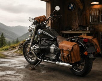 Set of 3  Motorcycle Saddle Bags Set, Handmade Brown Biker Panniers With Tool Bag, Vintage Motorbike Luggage gifts for him her