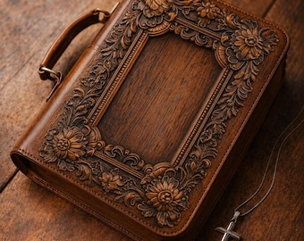 Handmade Leather Bible Cover – Vintage Full Grain Leather Bible Case with Zipper, Christian Gift, Scripture Protector and Organizer