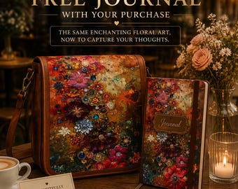 Floral Leather Messenger Bag With Free Matching Journal, Handmade Brown Crossbody Satchel, Colorful Boho Shoulder Bag