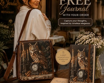 Owl Leather Messenger Bag, Vintage Candle Crossbody Satchel, Handmade Brown Shoulder Bag, Book Lover Gift for Her