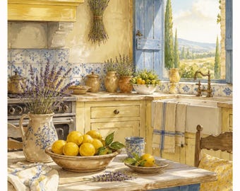 Provence Kitchen Print | French Country Kitchen Wall Art | Mediterranean Decor | Lemon & Lavender Poster