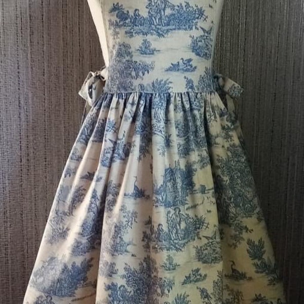 Handmade Beautiful Blue Cotton Toile de Jouy Girls  Dress ideal for party or special occasions