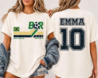 Personalized Brazil Soccer 2026 Shirt | Custom Name & Number Brazil Game Day Tee | Baby, Toddler, Youth Adult Soccer Fan Shirt