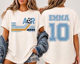 Personalized Argentina Soccer 2026 Comfort Colors Shirt | Custom Name Number Argentina Vintage Game Day Tee | Baby Toddler Youth Adult