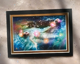 One Way to Pleiades Art Print - Mermaid Sisters Life Journey Floating Swimmer Time Travel Cosmic Constellation Stars 4x6 Mini Matted