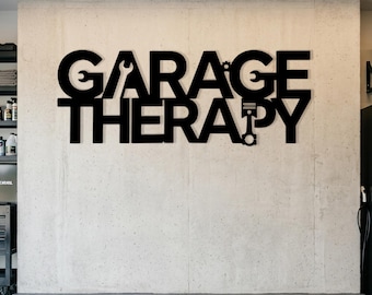 Garage Therapie Metallschild, Mechanikerwandkunst, Mannhöhlendekor, Geschenk für Auto-Enthusiasten, Werkstattschild, Industriewanddekor, Automobilkunst