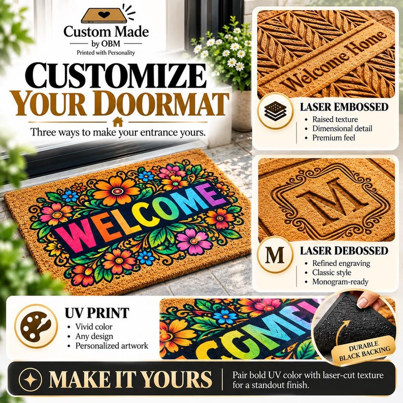Monogram Mat Personalized Monogram Doormat | Custom Single Initial Welcome Mat ...