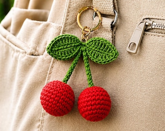 Crochet Cherry Keychain Pattern | Amigurumi Fruit Charm (PDF Download)