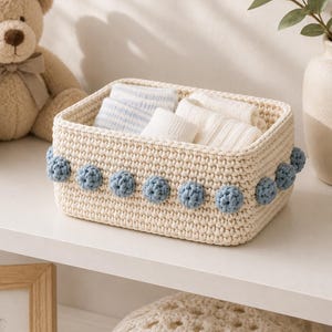 Pebble Bobble Crochet Basket Pattern | Rectangular Organizer (Digital Download)