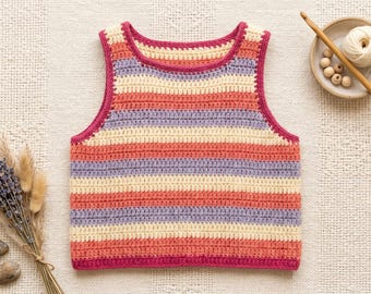 Striped Crochet Tank Top Pattern, Summer Crop Top, Boho Vest (PDF Download)