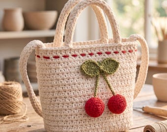 Modello PDF per borsa tote all'uncinetto con ciliegie / Tutorial per principianti per borsa da frutta / Download immediato / Modello per borsa all'uncinetto in stile cottagecore / Borsa boho
