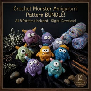 Wzór na uroczą lalkę potwora w formacie PDF, samouczek na pluszową zabawkę amigurumi, Halloween, łatwy wzór szydełkowy dla początkujących, prezent DIY