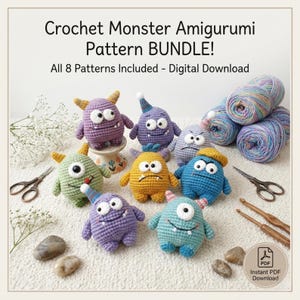 Schema per bambola mostro carina in PDF, tutorial per peluche amigurumi, Halloween, schema facile all'uncinetto per principianti, regalo fai da te