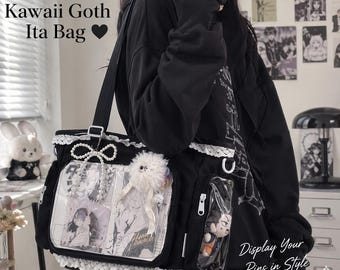 Kawaii Goth Ita Bag Black Lace Anime Pin Display Bag | Cute Ita Shoulder Bag for Pins & Keychains | Cosplay Gift for Anime Lovers