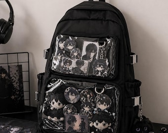 Ita-rugzak grote anime-displaytas met speld | School- en reisrugzak met doorzichtig venster | Kawaii gothic-tas voor speldjes, fotokaarten, dagelijks gebruik
