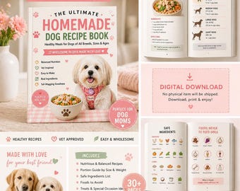 Libro de recetas sencillas de comida casera para perros de todos los tamaños (con registro de comidas imprimible gratuito) / Comidas y premios saludables para preparar en casa / Libro electrónico imprimible