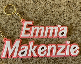 Personalized Pink Fashion Doll Name Keychain. Great Birthday Gift!