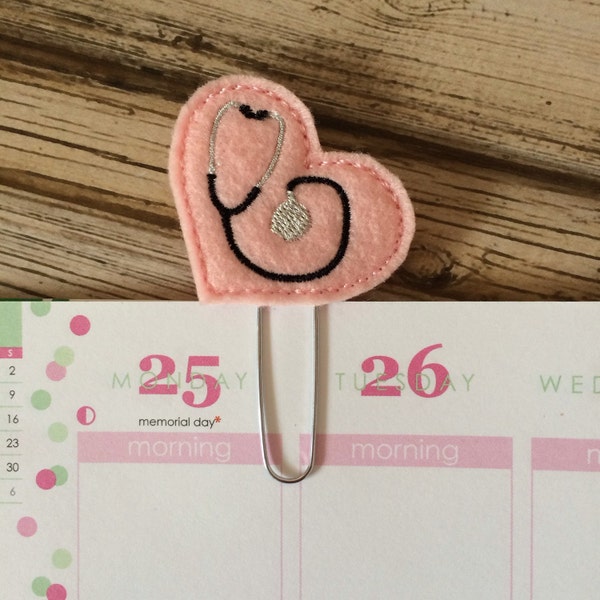 Stethoscope Heart Planner Clip, Nurse Bookmark, Nurse Gift Ideas, Medical Planner Accessories, Nurse Gifts - Pink