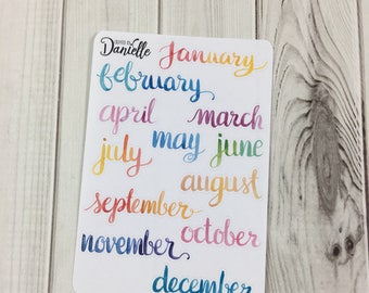 Rainbow Month of the Year Sticker, Journal Planner Sticker, Personal Planner Stickers, Small set of 12 - MS01RW