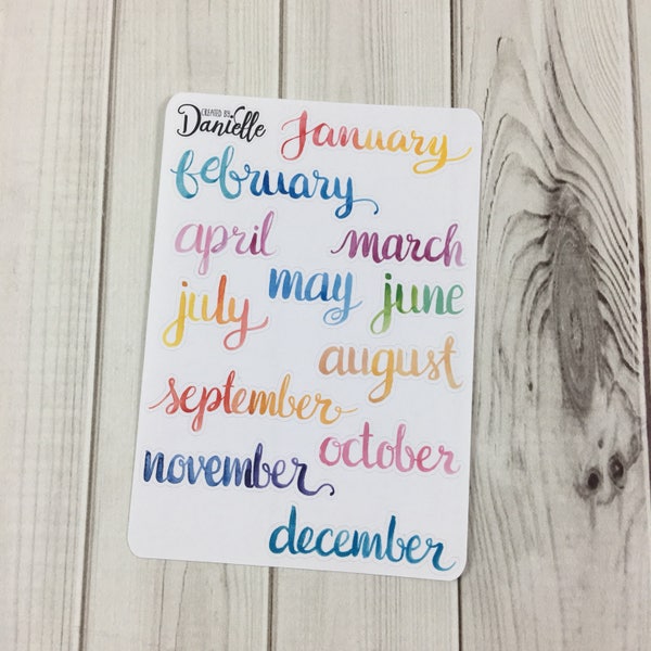 Rainbow Month of the Year Sticker, Journal Planner Sticker, Personal Planner Stickers, Small set of 12 - MS01RW