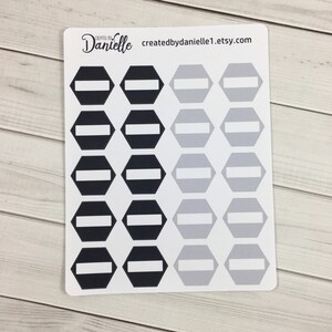 set of 20 Bullet Journal BlackGray Planner Stickers for use with Happy Planner Erin Condren Planner and more Hexagon Stickers