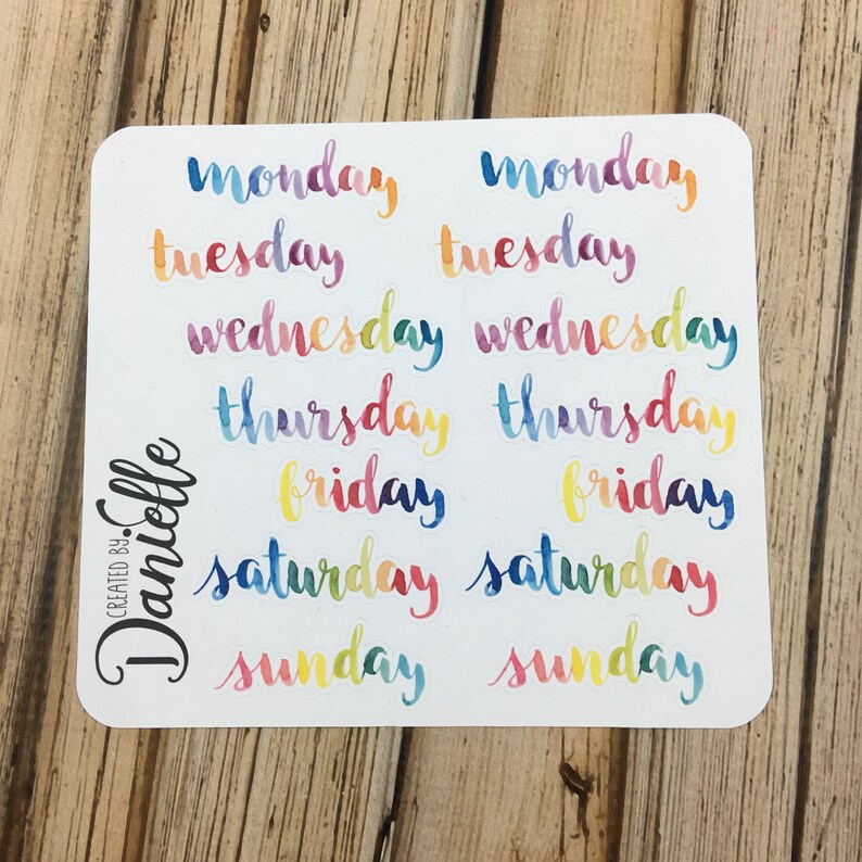 Rainbow Days of the Week Stickers Bullet Journal Stickers Etsy