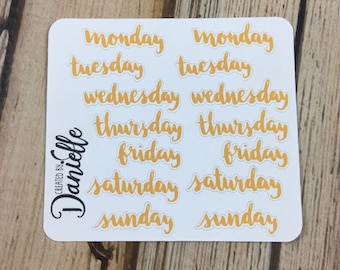 Orange Days of the Week Planner Stickers, Personal Notebook Stickers, Journal Stickers, Small set of 14 - DS01OE