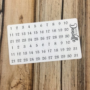 Number Stickers for Date in Undated Planner, Calendar, Journal or Notebook, Functional Number Dot Stickers, set of 62 - Black
