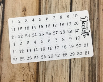 Number Stickers for Date in Undated Planner, Calendar, Journal or Notebook, Functional Number Dot Stickers, set of 62 - Black