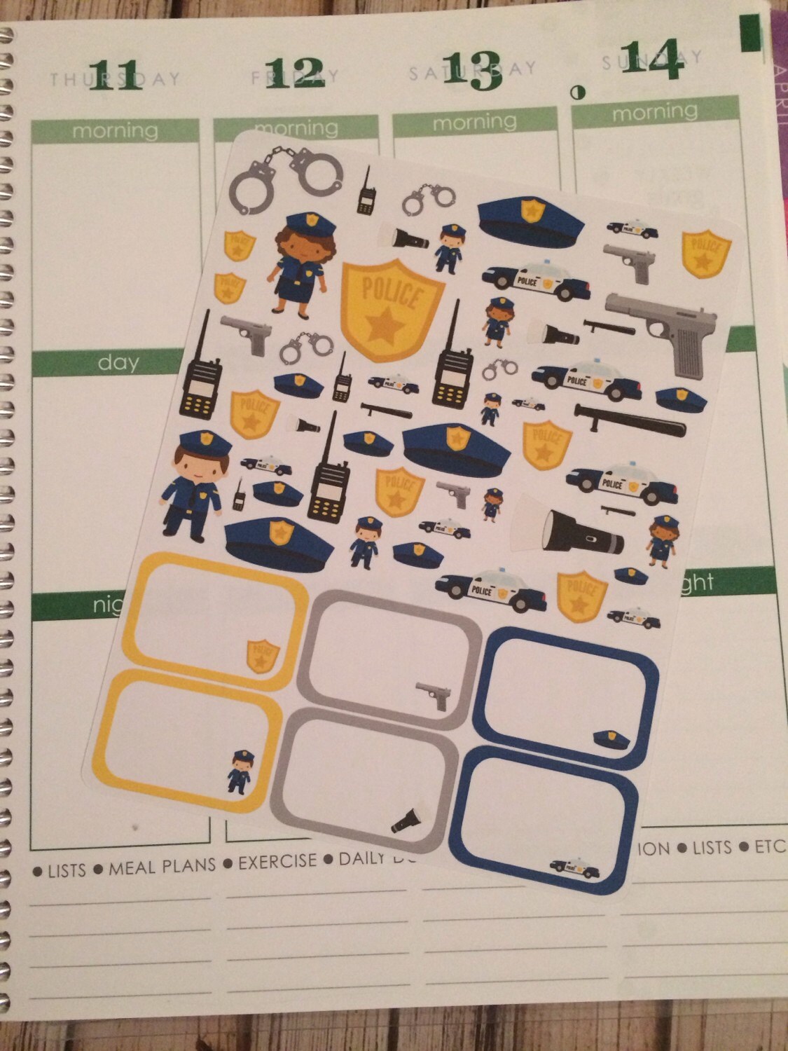 Police Planner Sticker Set with Half Boxes, Policeman Planner Sticker…