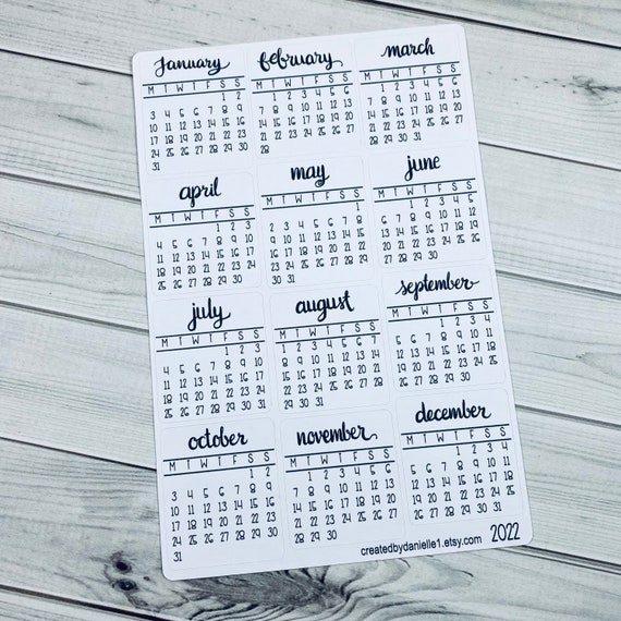2022 Monthly Calendar Planner Stickers Bullet Journal | Etsy
