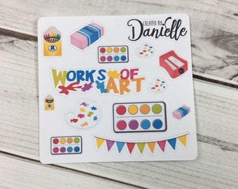Art Sample Planner Stickers, Kids Craft  Stickers, Paint and Crayon Planner Stickers, set of 13