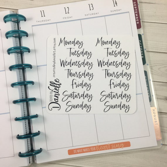 Bullet Journal Stickers - Days of the Week Planner Stickers - Set 3 - diary  - hobonichi