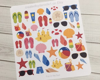Fun In the Sun Planner Stickers, Summer Beach Vacation Planner Sticker, set of 55