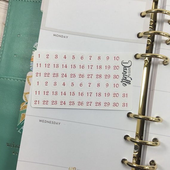 Number Stickers for Date in Undated Planner, Calendar, Journal or