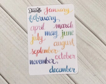 Rainbow Month of the Year Sticker, Journal Planner Sticker, Personal Planner Stickers, Tiny set of 12 - MT01RW