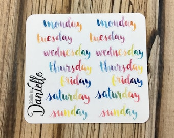 Rainbow Days of the Week Planner Stickers for Calendar, Journal, Notebook or Planner, Small set of 14 - DS01RW