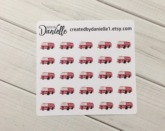 Fire Truck Planner Sticker, Firetruck Stickers, Firefighter Work Planner Stickers, Fireman Stickers, Fire Fighter Stickers, set of 25