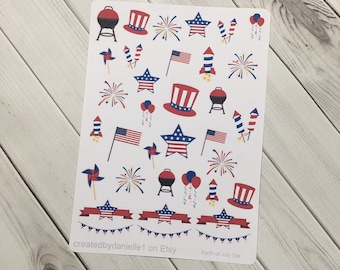 Fourth of July Planner Stickers, 4th of July Patriotic Holiday Stickers, Fireworks Stickers, set 35