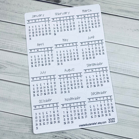 2022 Monthly Calendar Planner Stickers Bullet Journal | Etsy