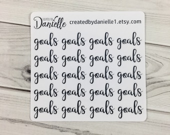 Goals - Script Word Planner Stickers for Calendar, Journal, Notebook or Planner, Goal Stickers,  set of 20 - Black 01