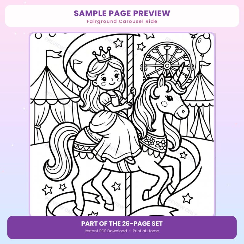 Princess Unicorn Coloring Book 26 Printable Pages Kids Coloring 