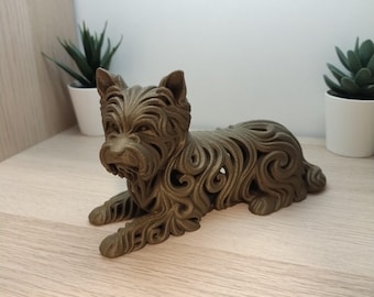 Sculptuur van een Yorkshire Terrier, Fluyd 3D, decoratief beeldje, cadeau voor Yorkie-liefhebbers, Fluid Style