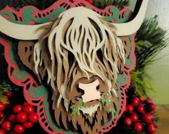 Highland Cow Holiday Ornament- paper cut craft