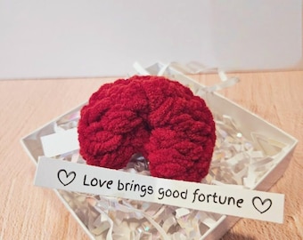 Galleta de la suerte tejida a crochet a mano – Mensaje personalizado de San Valentín en el interior