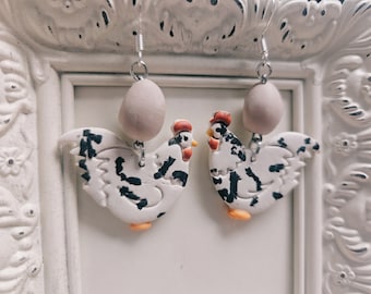Pendientes de arcilla polimérica hechos a mano- Chicken Love