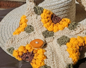 Bolso bandolera tejido a crochet a mano - Girasoles Folksy