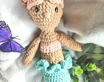 Peluche de sirena tejido a mano: muñeca de peluche suave